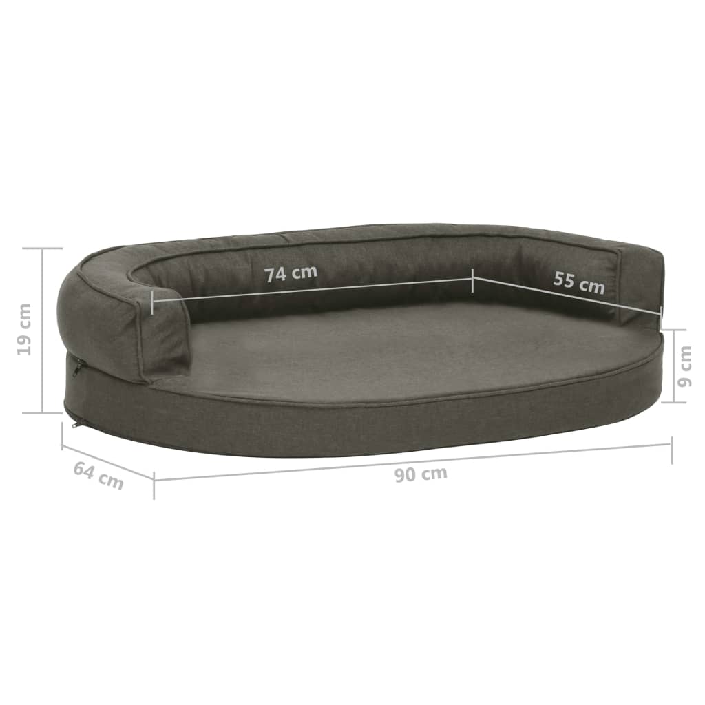 Materasso Ergonomico per Cani 90x64cm Effetto Lino Grigio Scuro