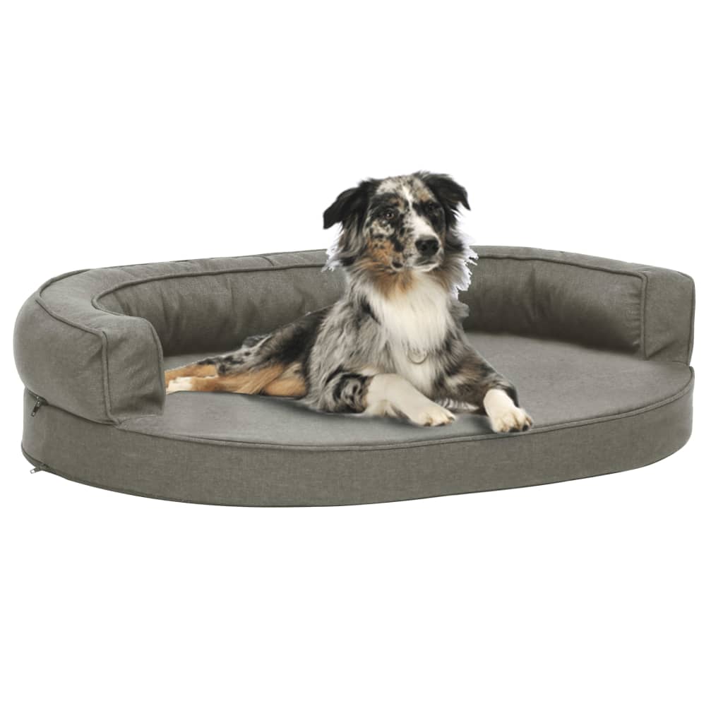 Materasso Ergonomico per Cani 90x64 cm Effetto Lino Grigio