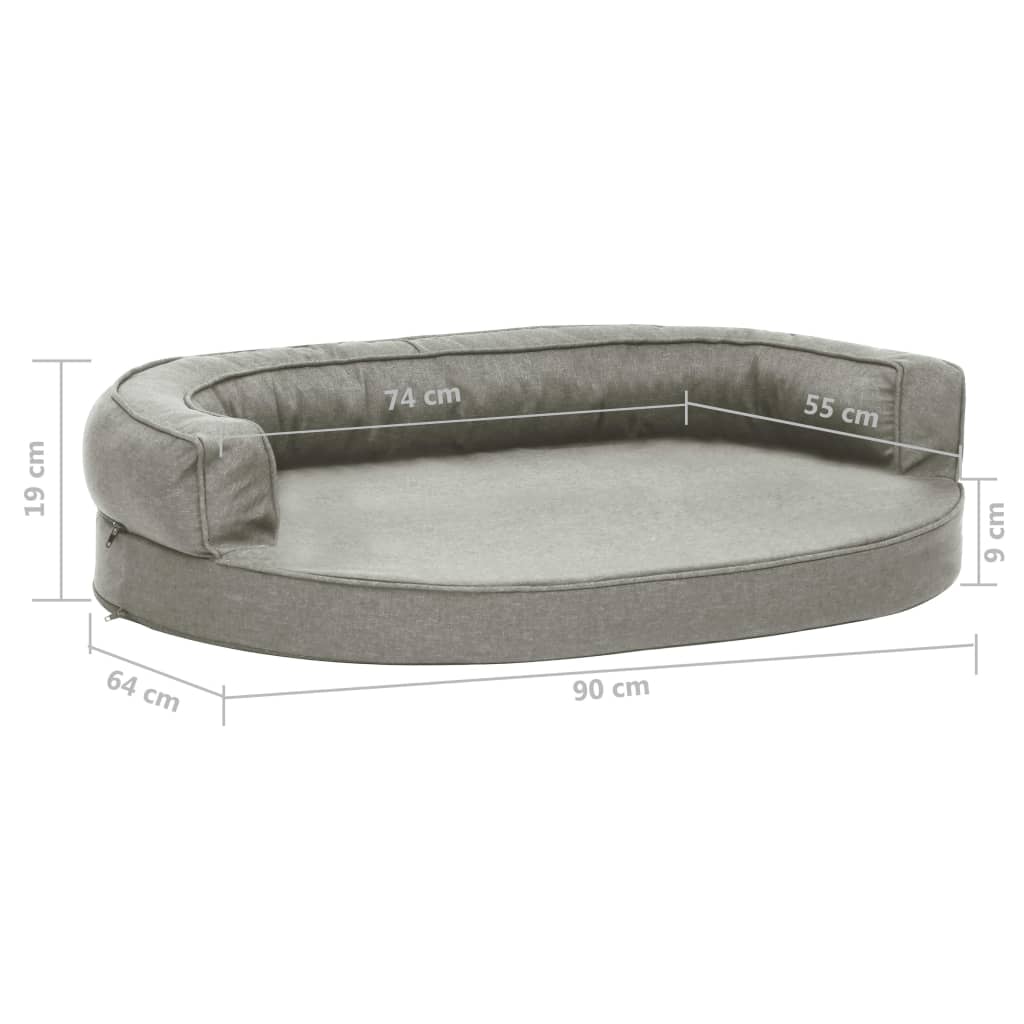 Materasso Ergonomico per Cani 90x64 cm Effetto Lino Grigio
