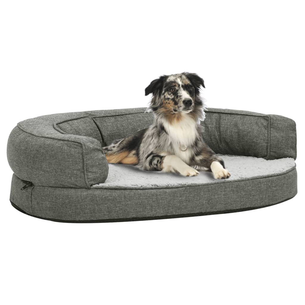 Materasso Ergonomico per Cani 90x64 cm Pile Effetto Lino Grigio
