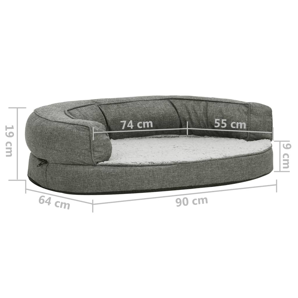 Materasso Ergonomico per Cani 90x64 cm Pile Effetto Lino Grigio