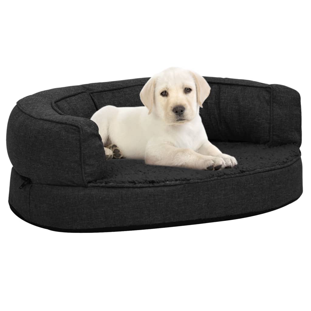 Materasso Ergonomico per Cani 60x42 cm Pile Effetto Lino Nero