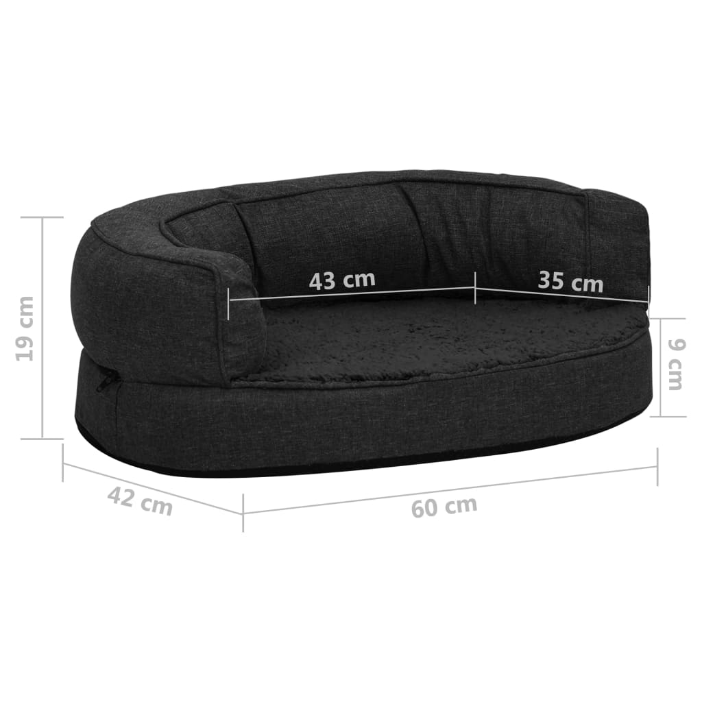 Materasso Ergonomico per Cani 60x42 cm Pile Effetto Lino Nero