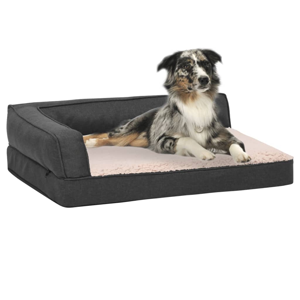 Materasso Ergonomico per Cani 60x42 cm Pile Lino Grigio Scuro