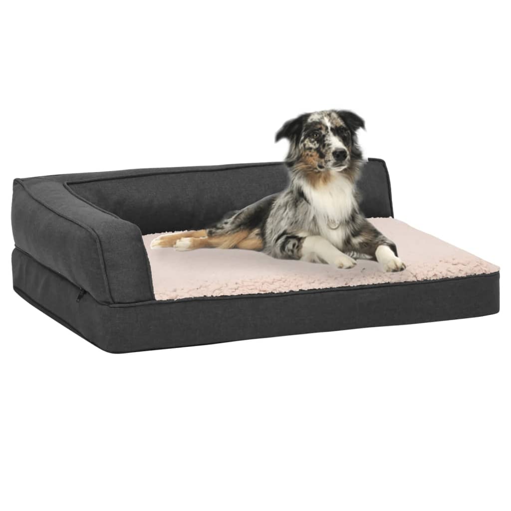 Materasso Ergonomico per Cani 90x64 cm Pile Lino Grigio Scuro