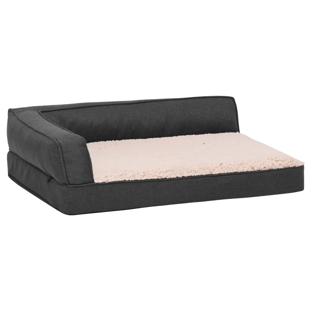 Materasso Ergonomico per Cani 90x64 cm Pile Lino Grigio Scuro