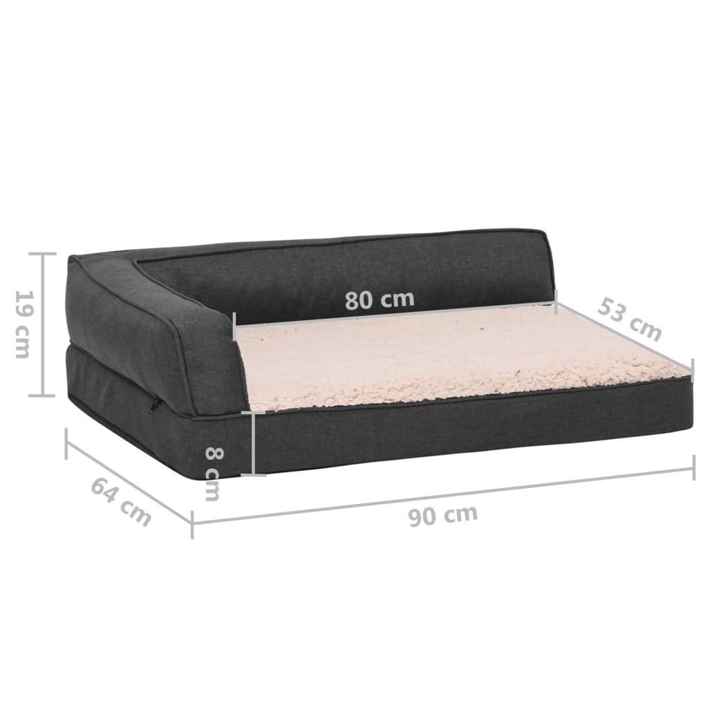 Materasso Ergonomico per Cani 90x64 cm Pile Lino Grigio Scuro