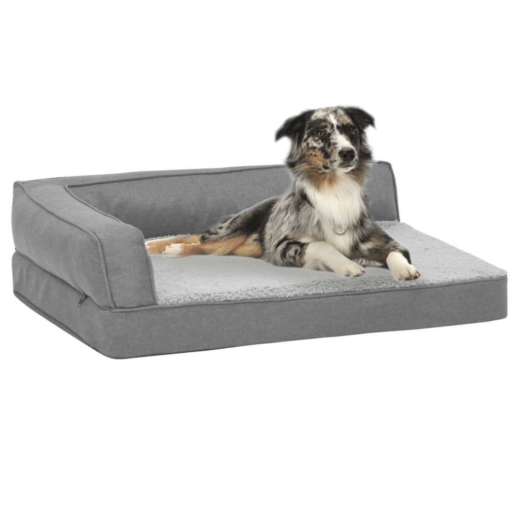 Materasso Ergonomico per Cani 75x53 cm Pile Effetto Lino Grigio