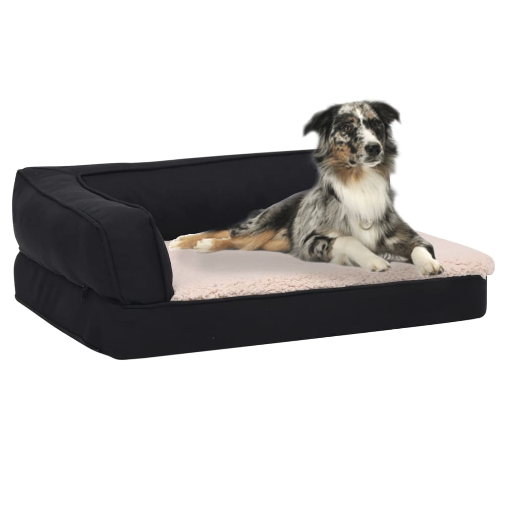 Materasso Ergonomico per Cani 90x64 cm Pile Effetto Lino Nero