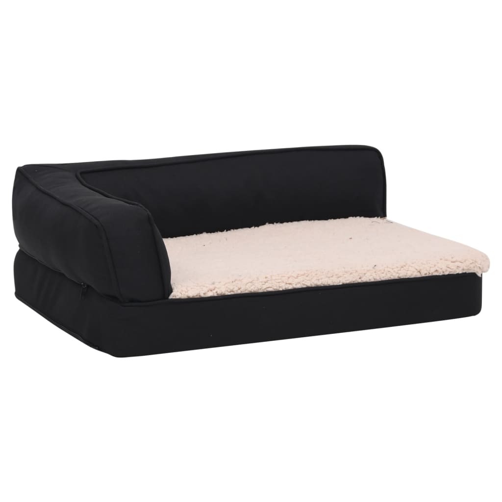Materasso Ergonomico per Cani 90x64 cm Pile Effetto Lino Nero