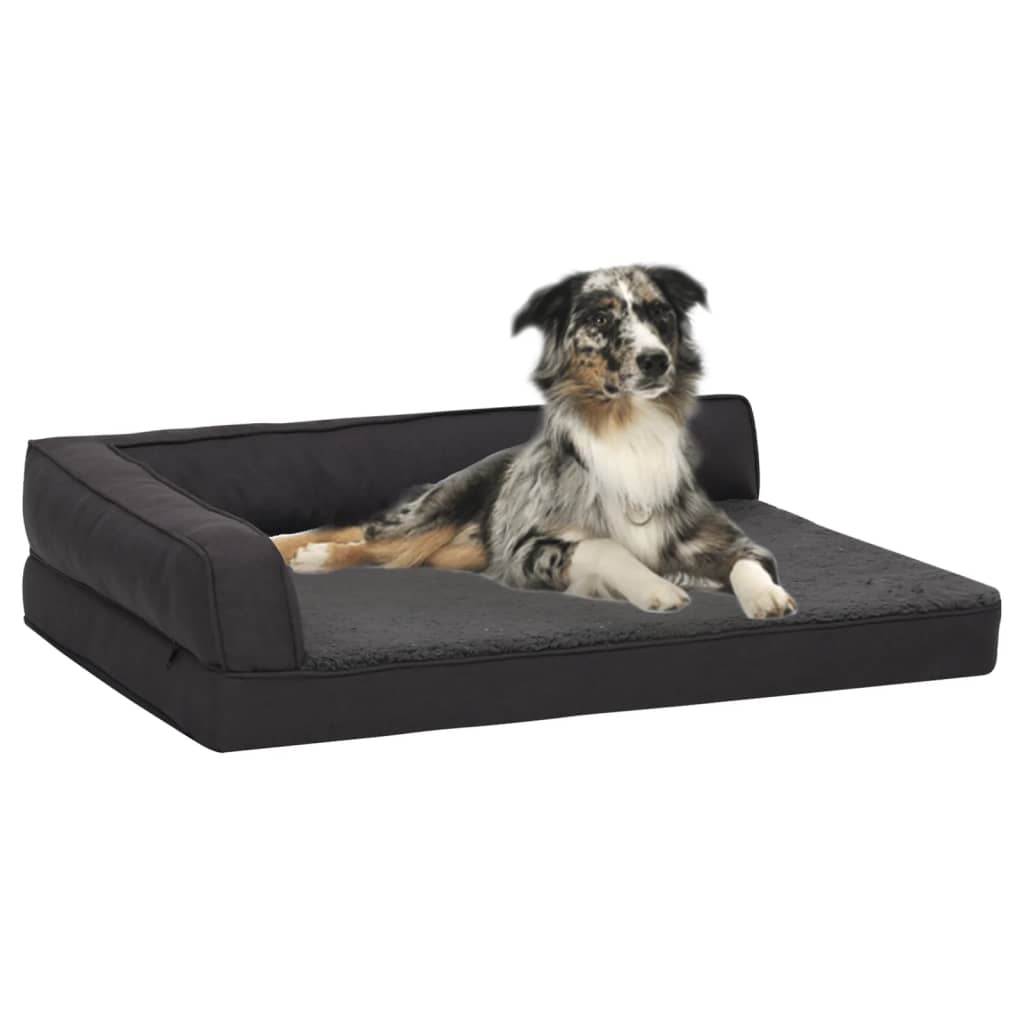 Materasso Ergonomico per Cani 75x53 cm Pile Effetto Lino Nero