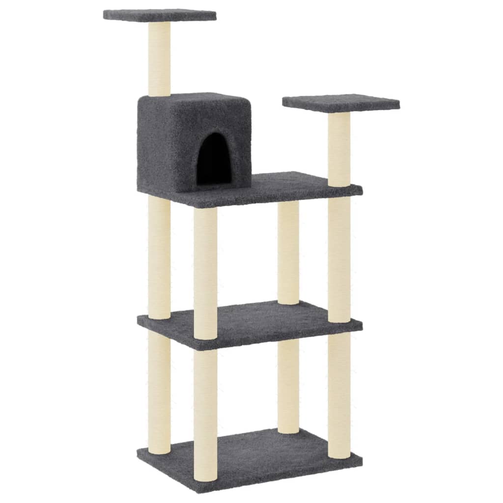 Albero per Gatti con Tiragraffi in Sisal Grigio Scuro 118,5 cm