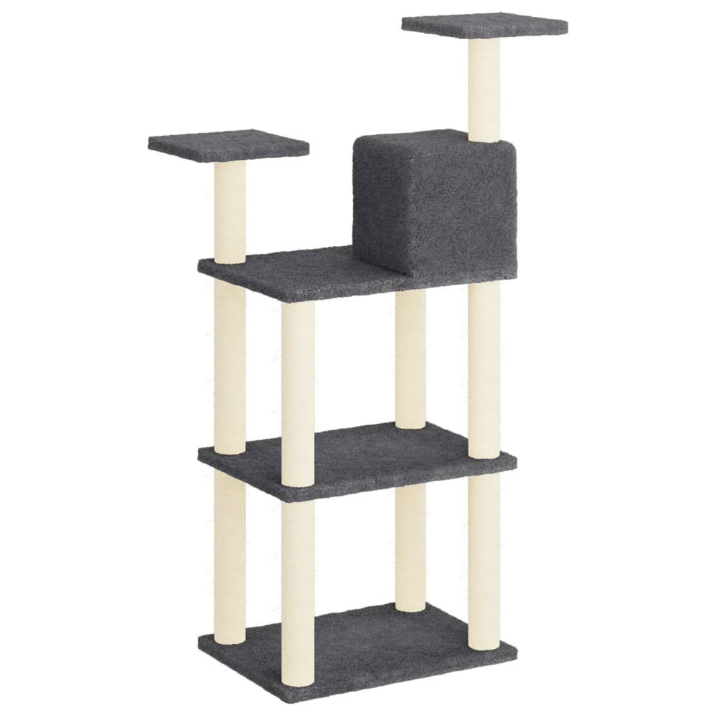 Albero per Gatti con Tiragraffi in Sisal Grigio Scuro 118,5 cm