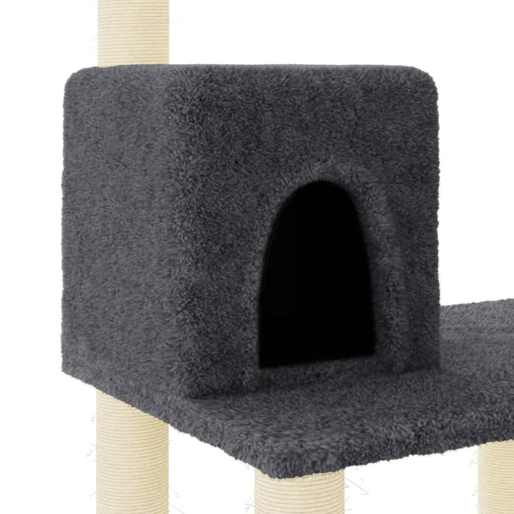 Albero per Gatti con Tiragraffi in Sisal Grigio Scuro 118,5 cm