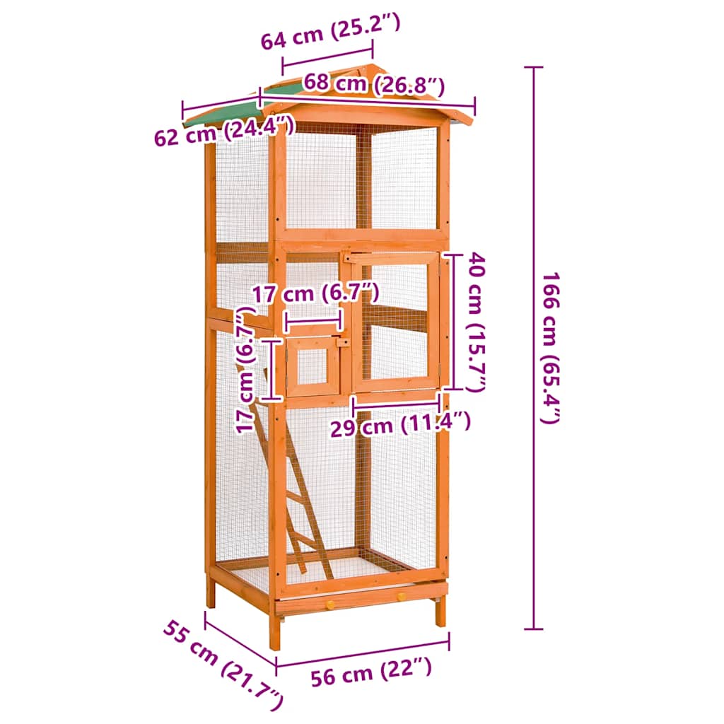 Gabbia per Uccelli 68x62x166 cm in Legno di Abete