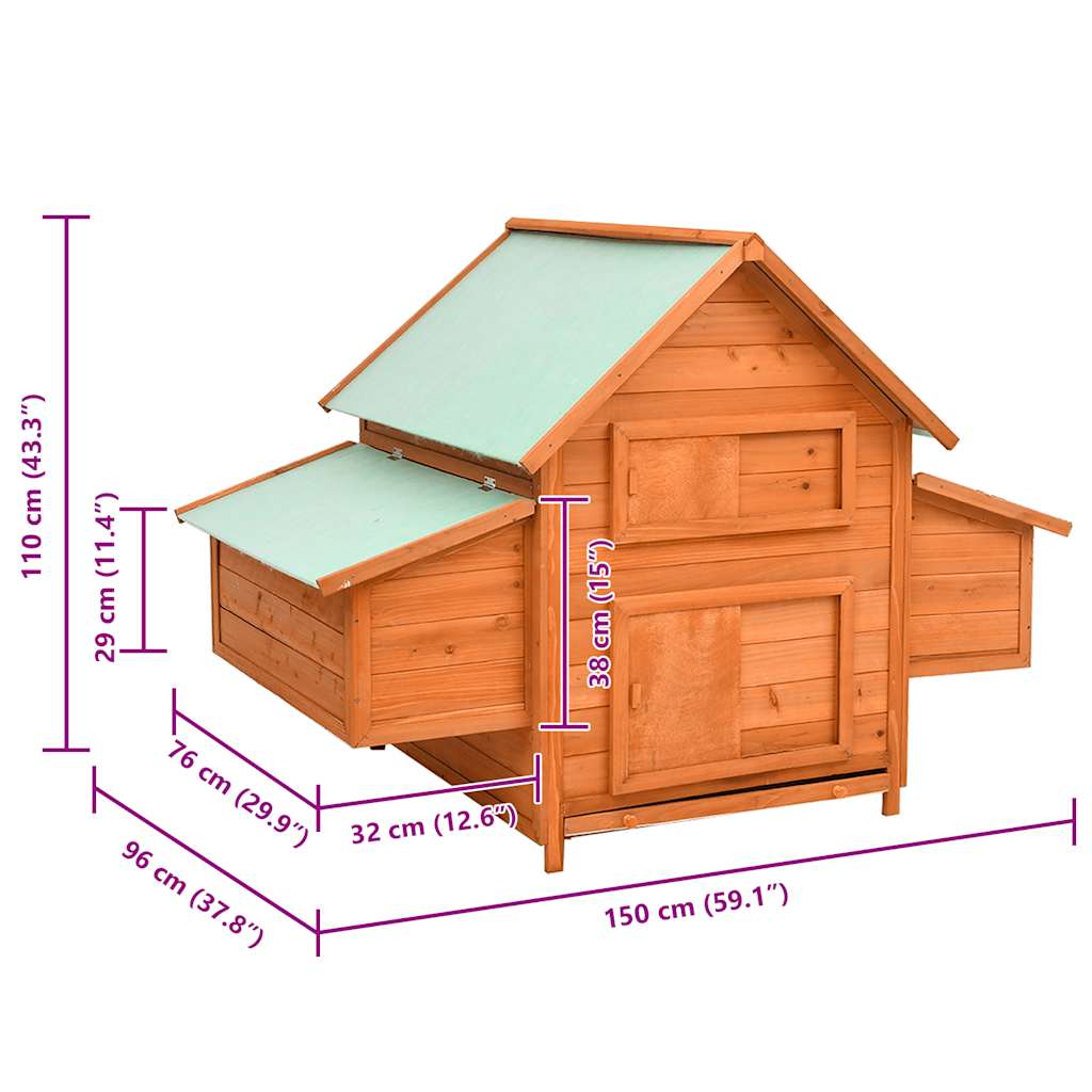 Pollaio 150x96x110 cm in Legno Massello di Abete