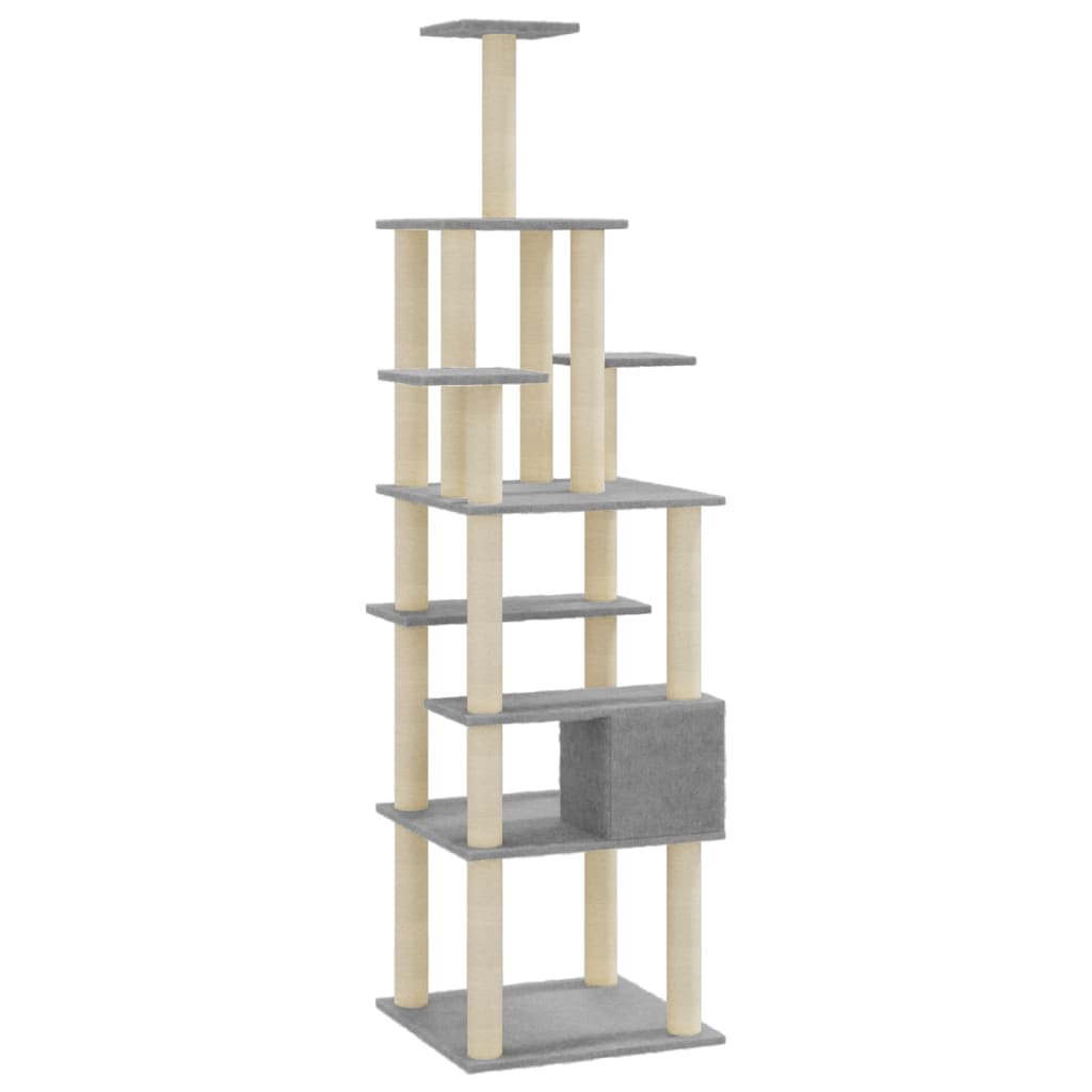 Albero per Gatti con Tiragraffi in Sisal Grigio Chiaro 183 cm