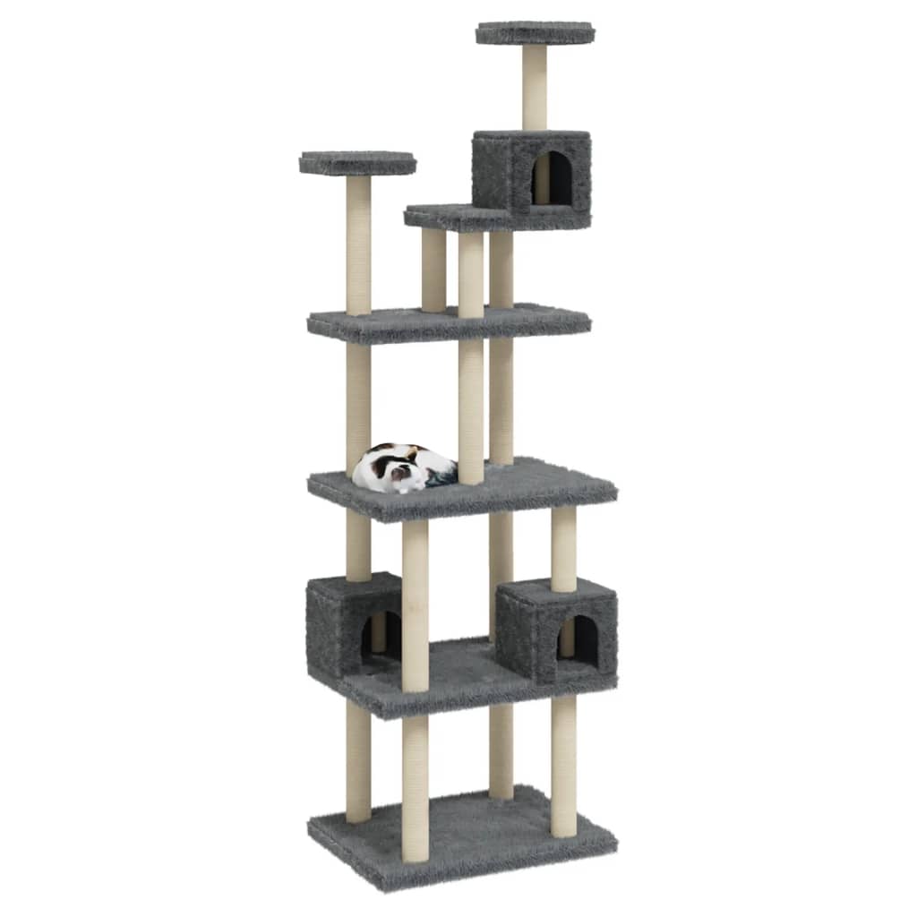 Albero per Gatti con Tiragraffi in Sisal Grigio Scuro 188 cm