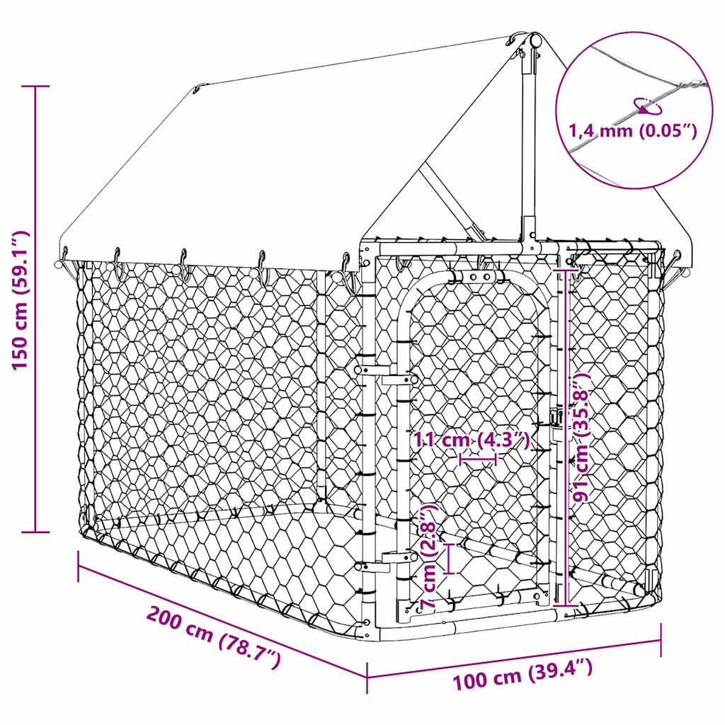 Gabbia per Cani da Esterno con Tetto 200x100x150 cm