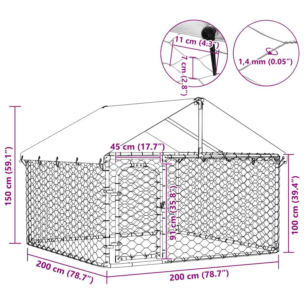 Gabbia per Cani da Esterno con Tetto 200x200x150 cm