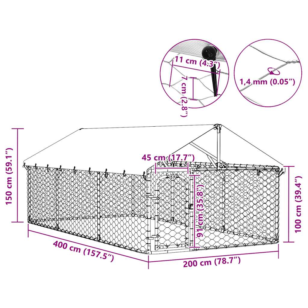 Gabbia per Cani da Esterno con Tetto 400x200x150 cm