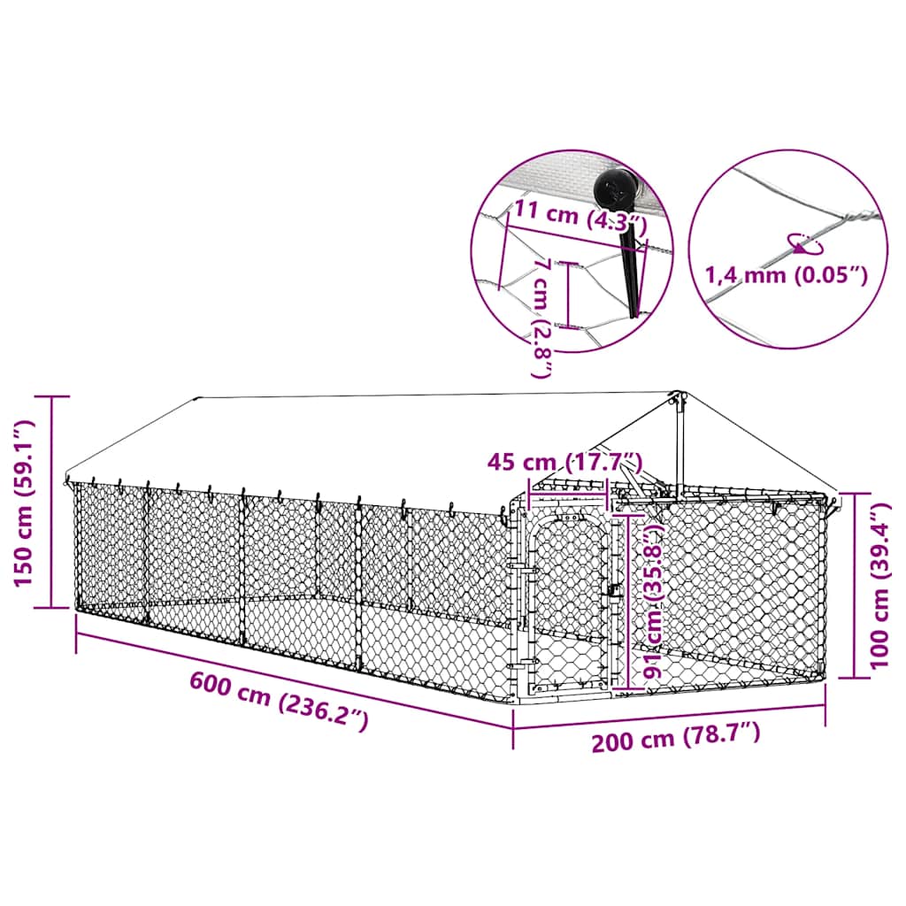 Gabbia per Cani da Esterno con Tetto 600x200x150 cm