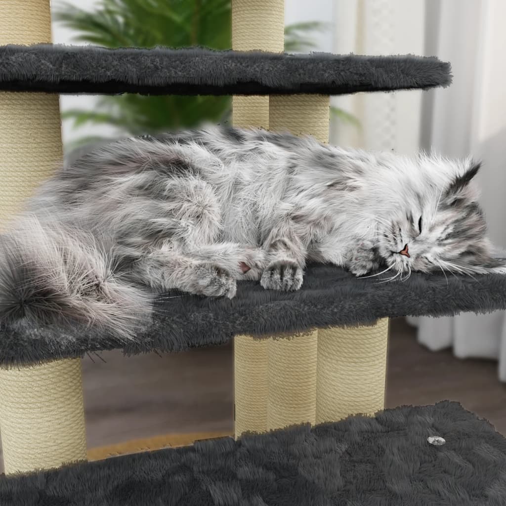Albero per Gatti con Tiragraffi in Sisal Grigio Scuro 63 cm