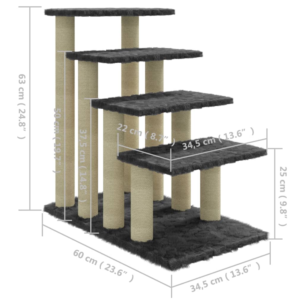 Albero per Gatti con Tiragraffi in Sisal Grigio Scuro 63 cm