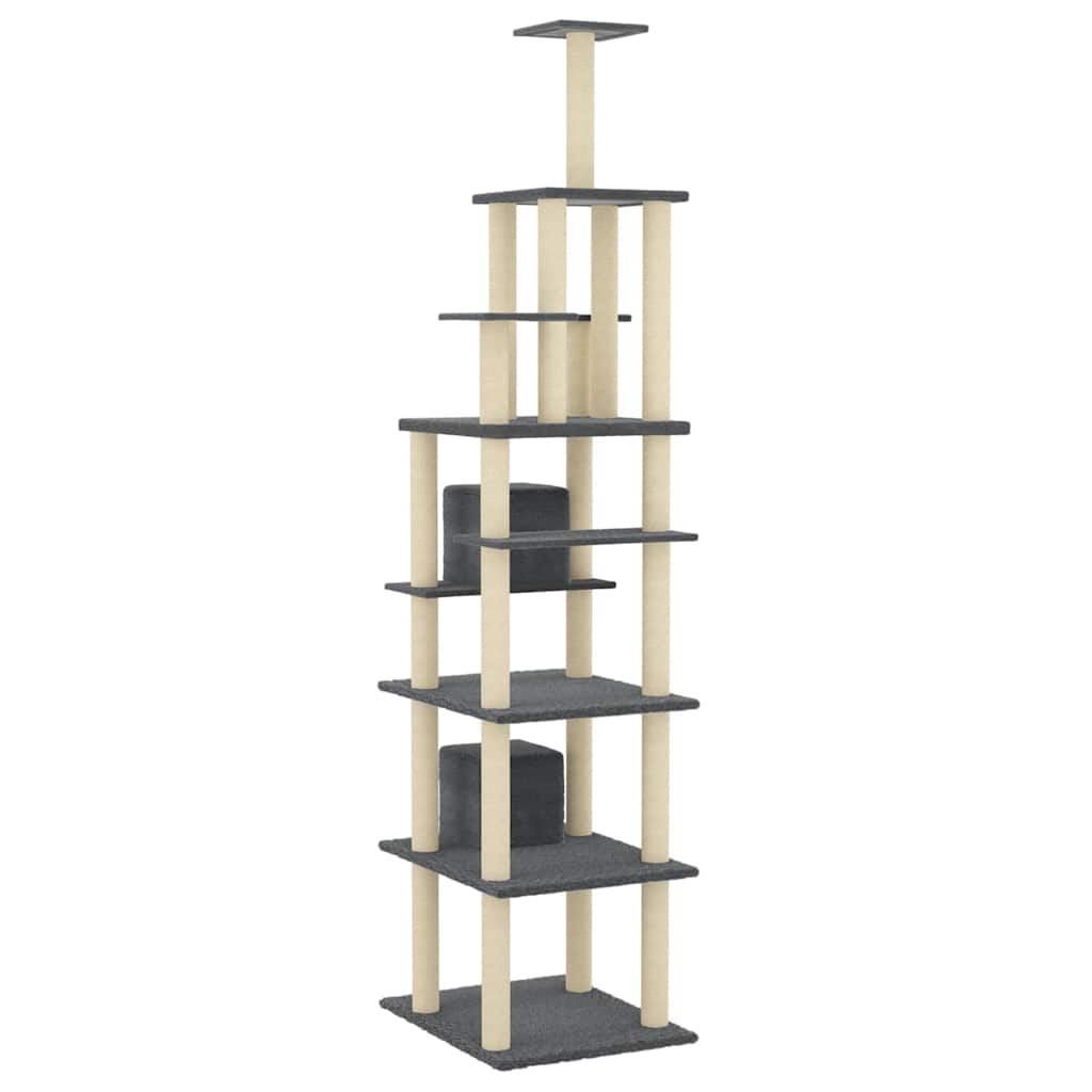 Albero per Gatti con Tiragraffi in Sisal Grigio Scuro 216 cm