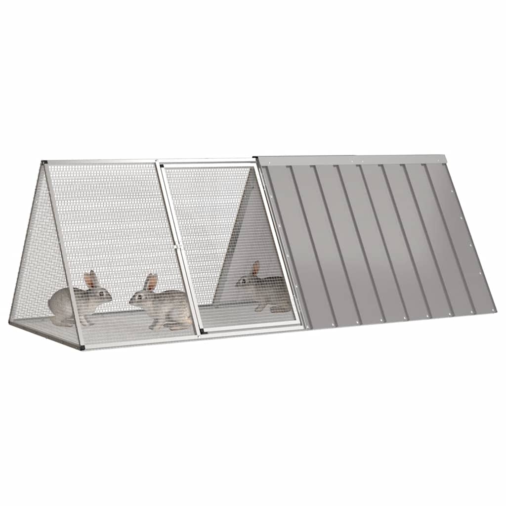 Gabbia per Conigli grigio 201,5x80,5x71 cm Acciaio Zincato