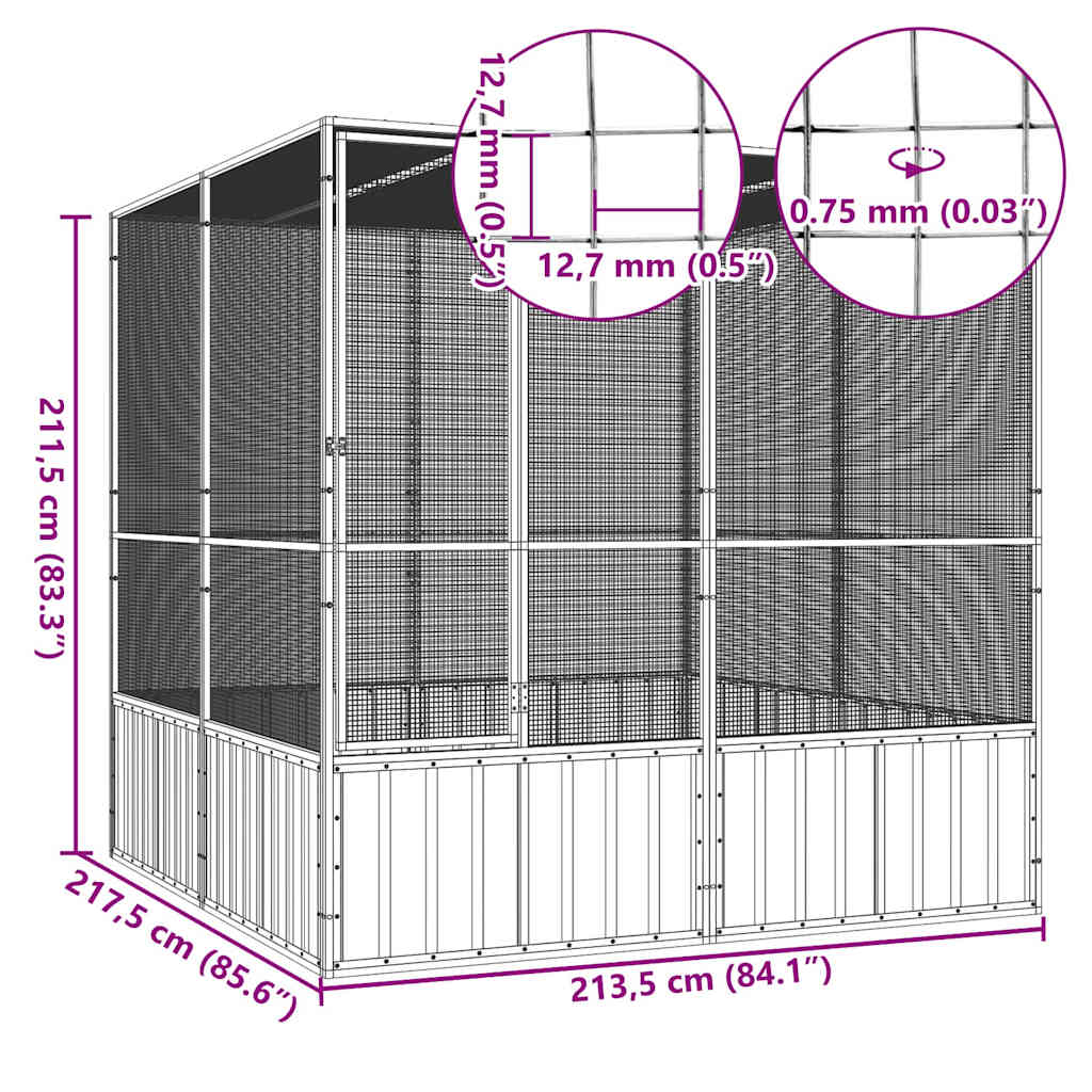 Gabbia Uccelli Antracite 213,5x217,5x211,5 cm Acciaio Zincato