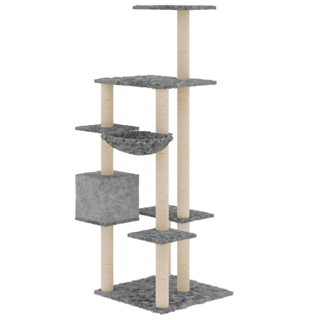 Albero per Gatti con Tiragraffi in Sisal Grigio Chiaro 142 cm