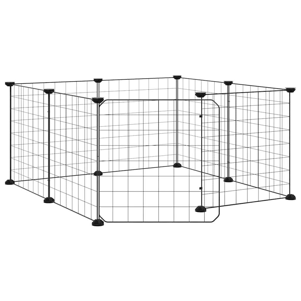 Gabbia per animali domestici a 8 pannelli con porta nera 70x70x35 cm in acciaio