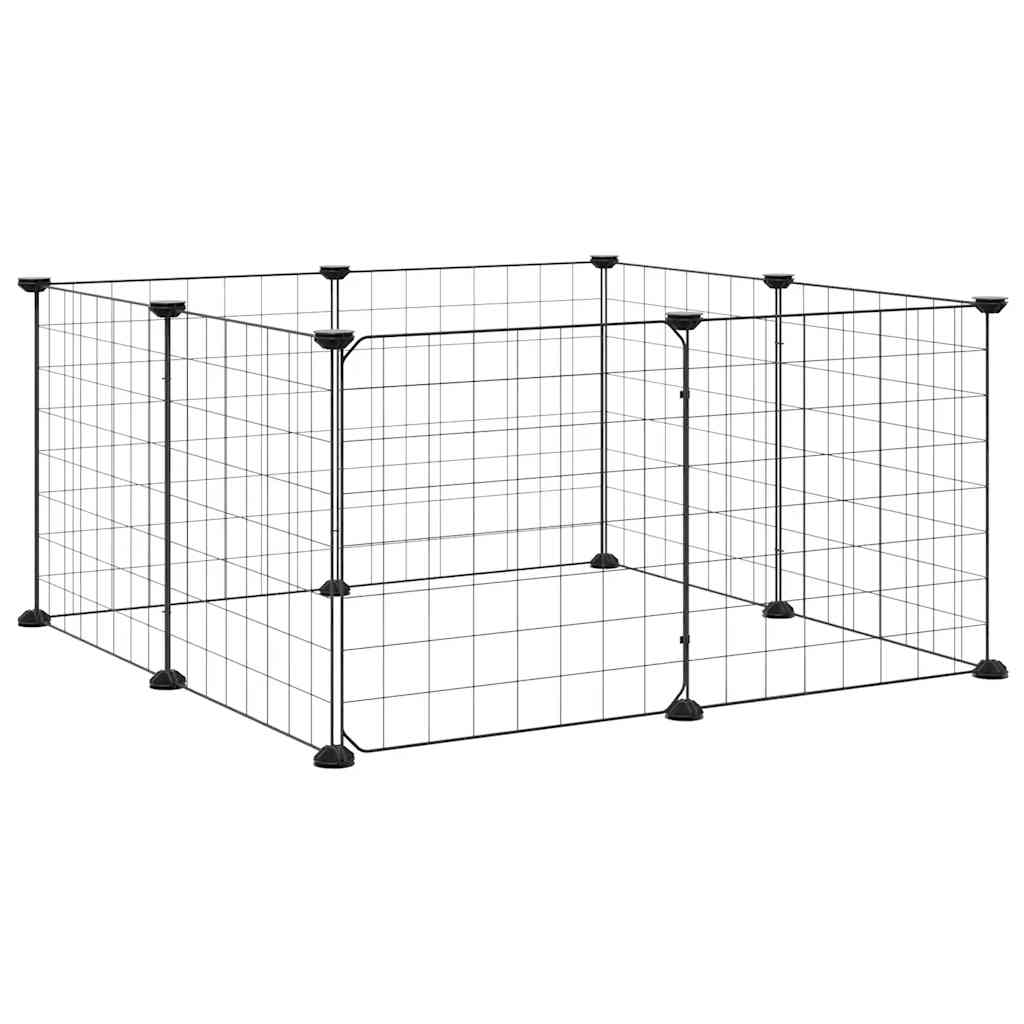 Gabbia per animali domestici a 8 pannelli con porta nera 70x70x35 cm in acciaio