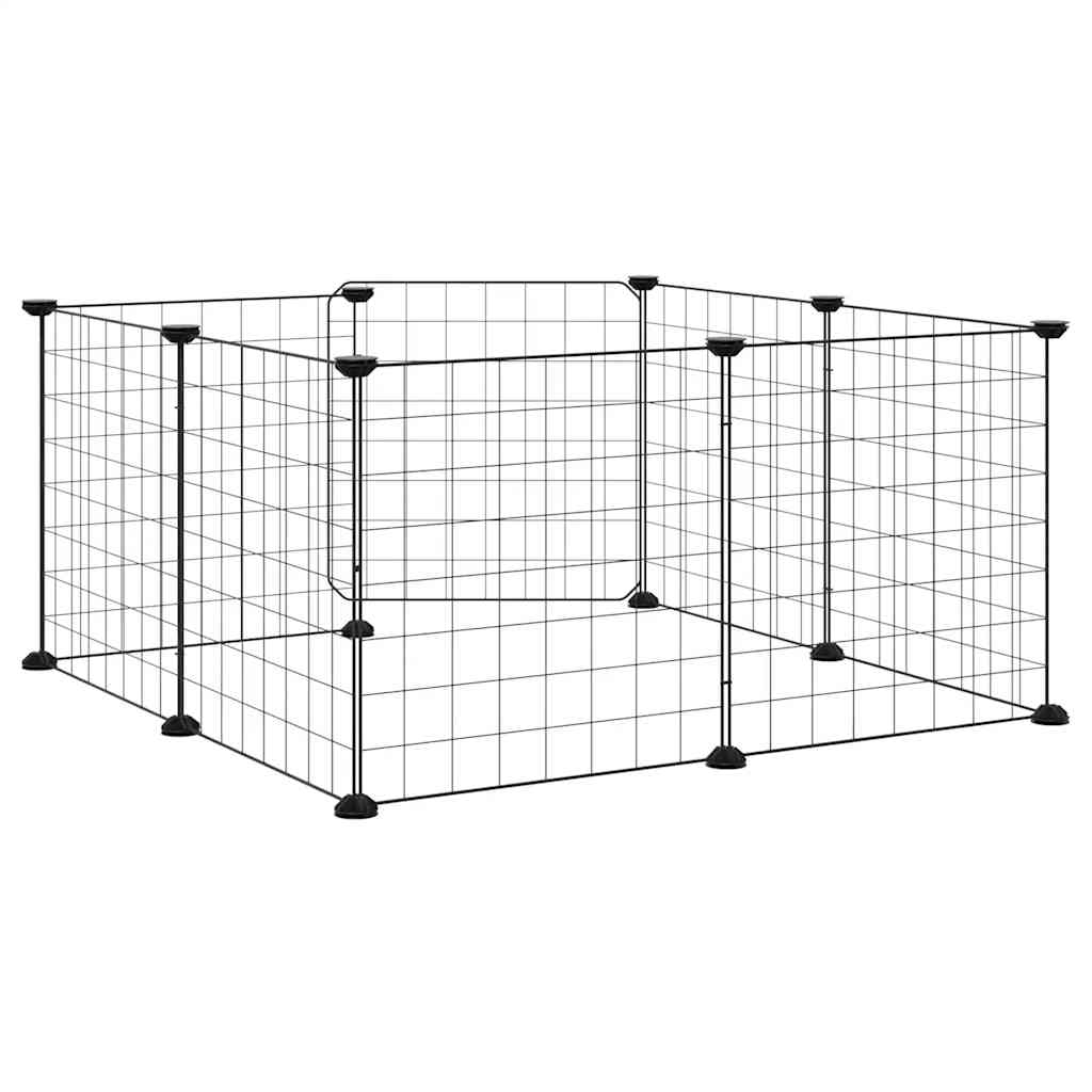 Gabbia per animali domestici a 8 pannelli con porta nera 70x70x35 cm in acciaio