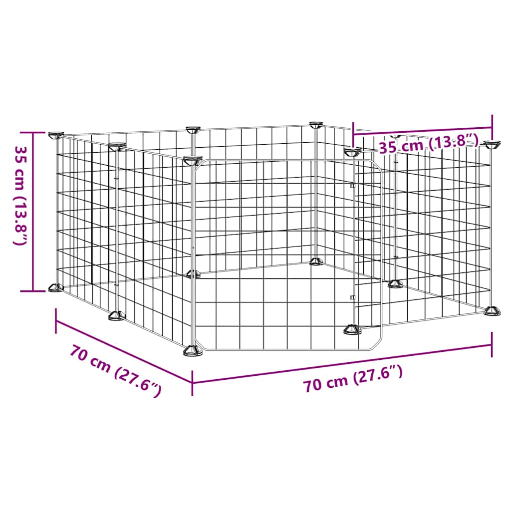 Gabbia per animali domestici a 8 pannelli con porta nera 70x70x35 cm in acciaio
