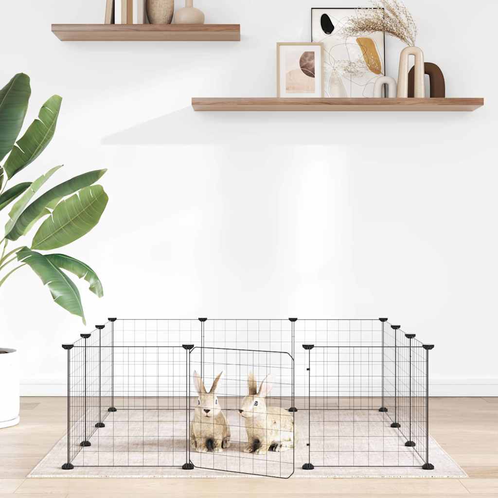 Gabbia per animali domestici a 12 pannelli con porta nera 105x105x35 cm in acciaio