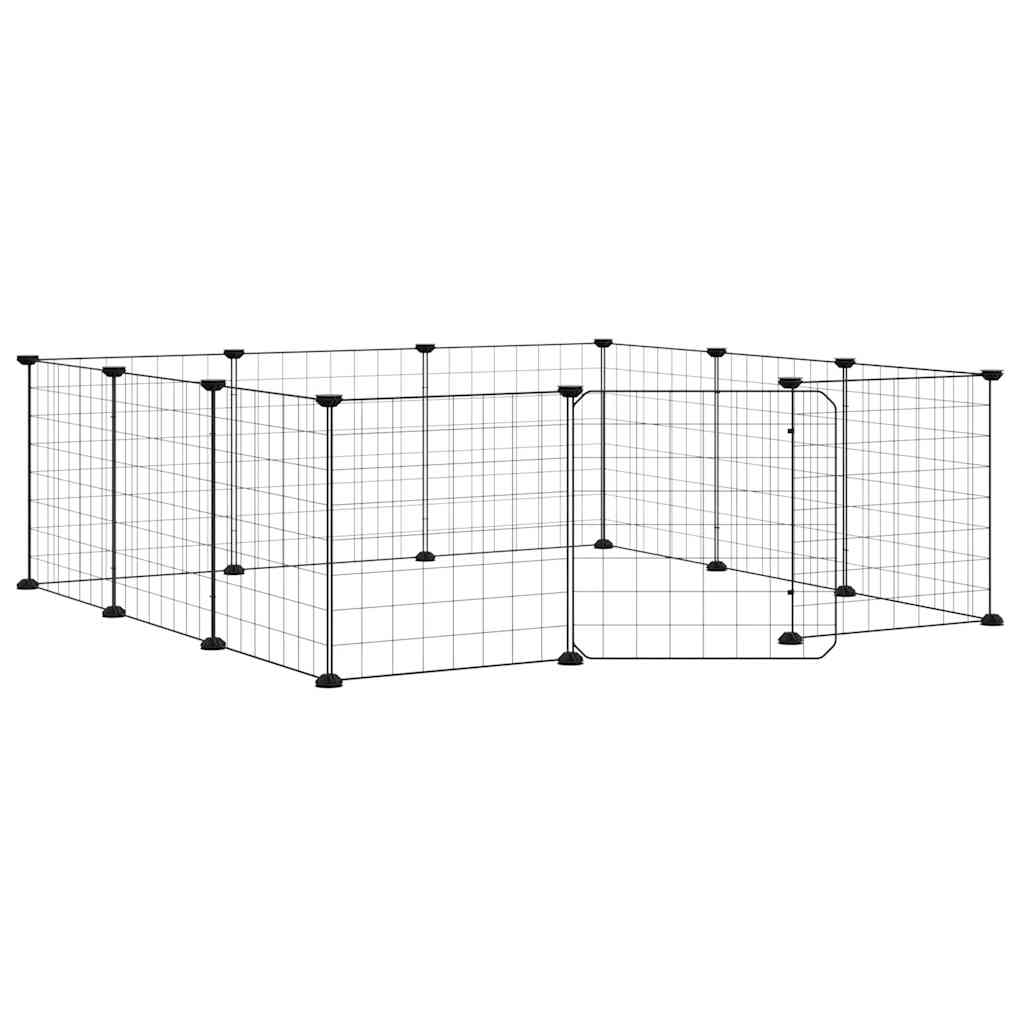 Gabbia per animali domestici a 12 pannelli con porta nera 105x105x35 cm in acciaio