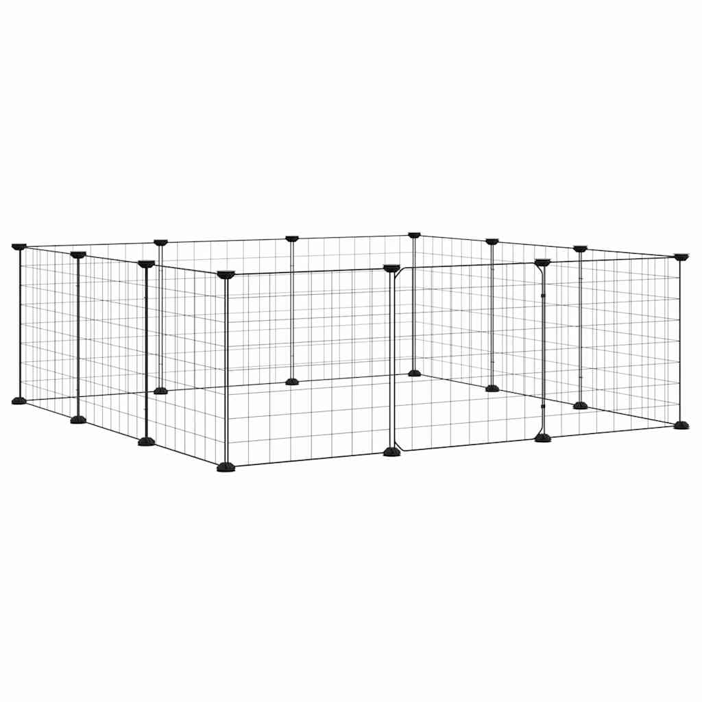 Gabbia per animali domestici a 12 pannelli con porta nera 105x105x35 cm in acciaio