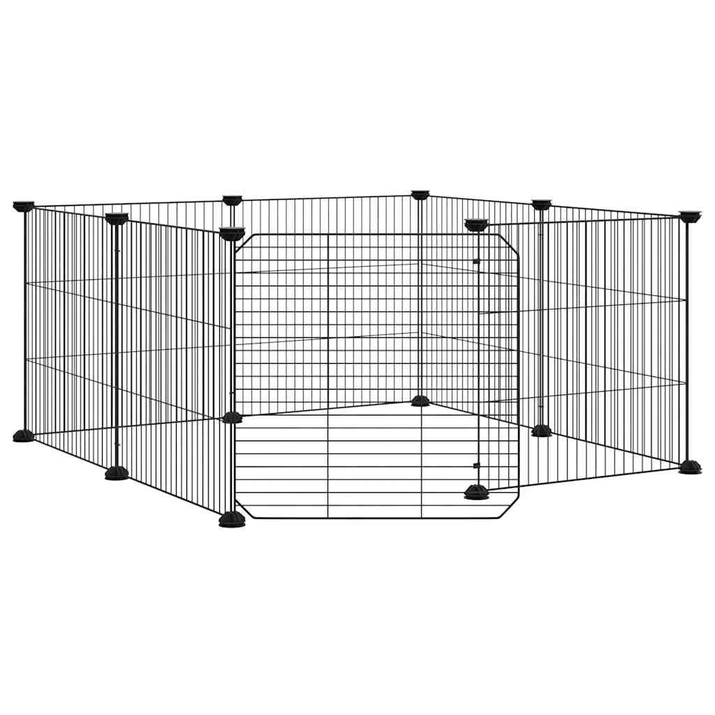 Gabbia per animali domestici a 8 pannelli con porta nera 70x70x35 cm in acciaio