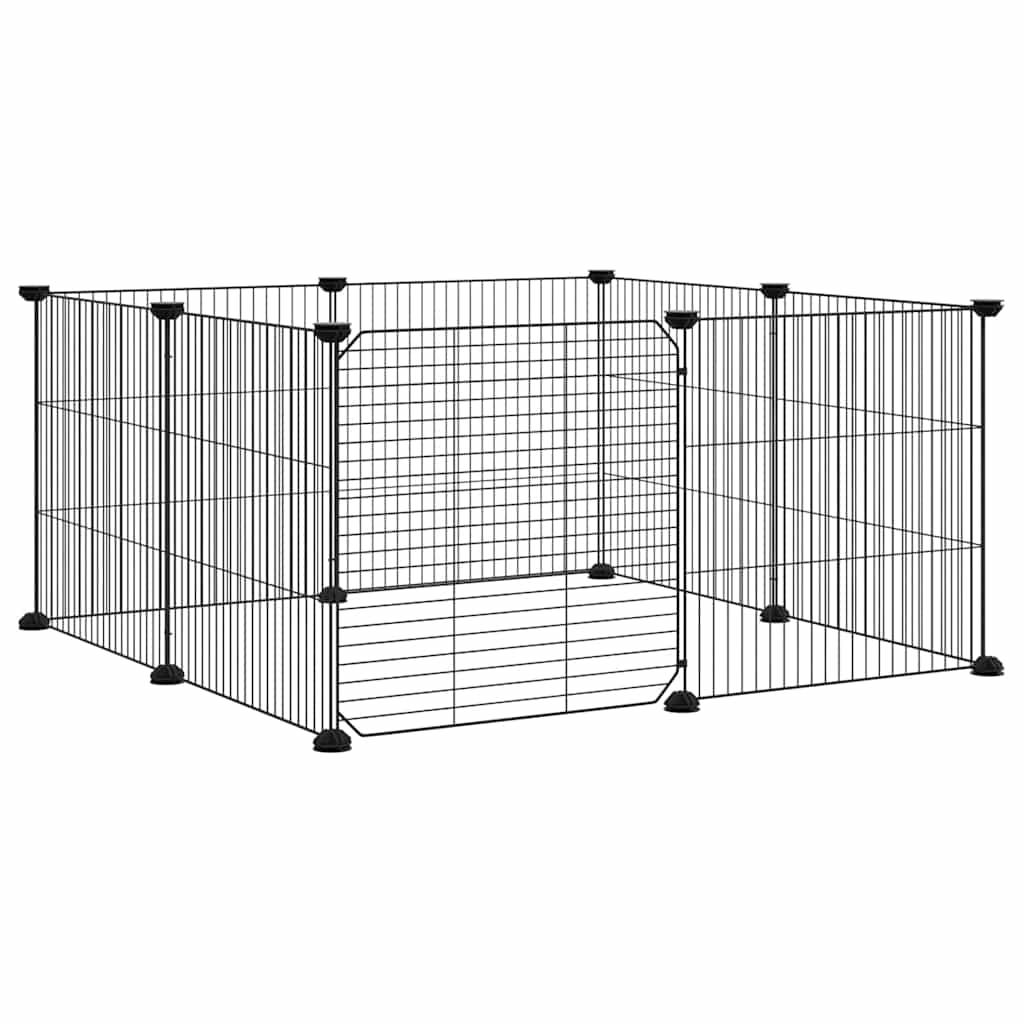 Gabbia per animali domestici a 8 pannelli con porta nera 70x70x35 cm in acciaio