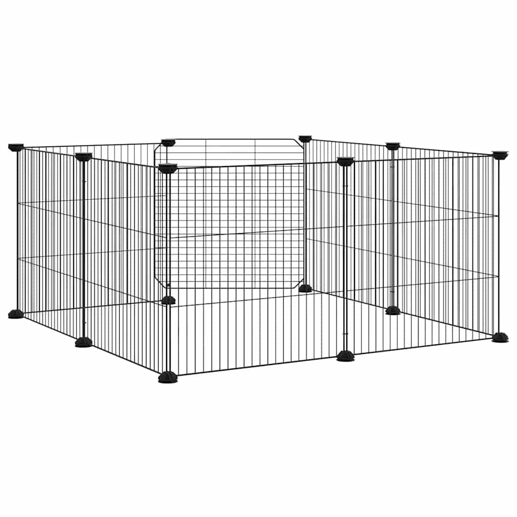 Gabbia per animali domestici a 8 pannelli con porta nera 70x70x35 cm in acciaio