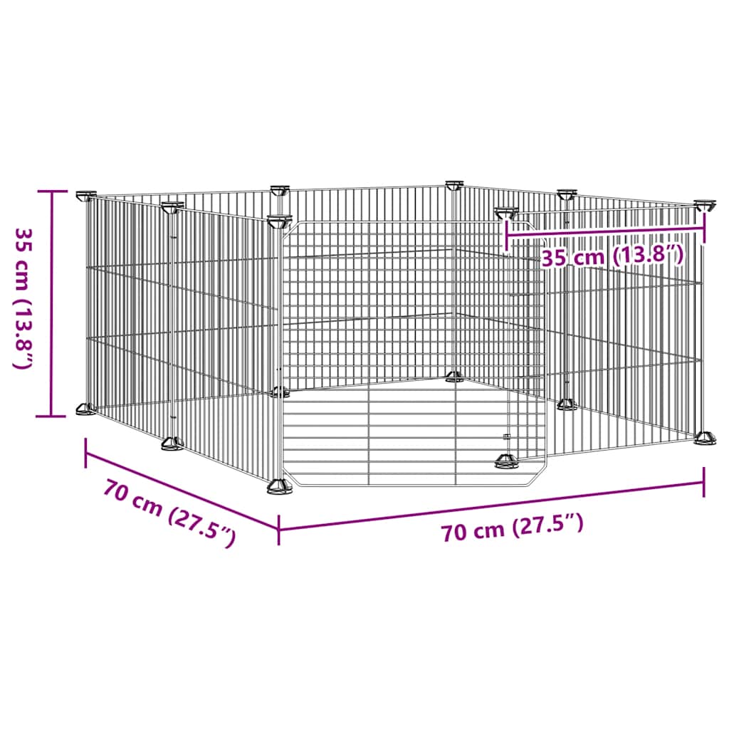 Gabbia per animali domestici a 8 pannelli con porta nera 70x70x35 cm in acciaio