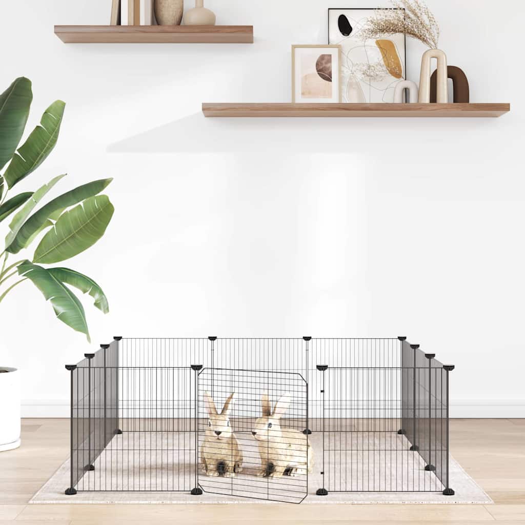 Gabbia per animali domestici a 12 pannelli con porta nera 105x105x35 cm in acciaio