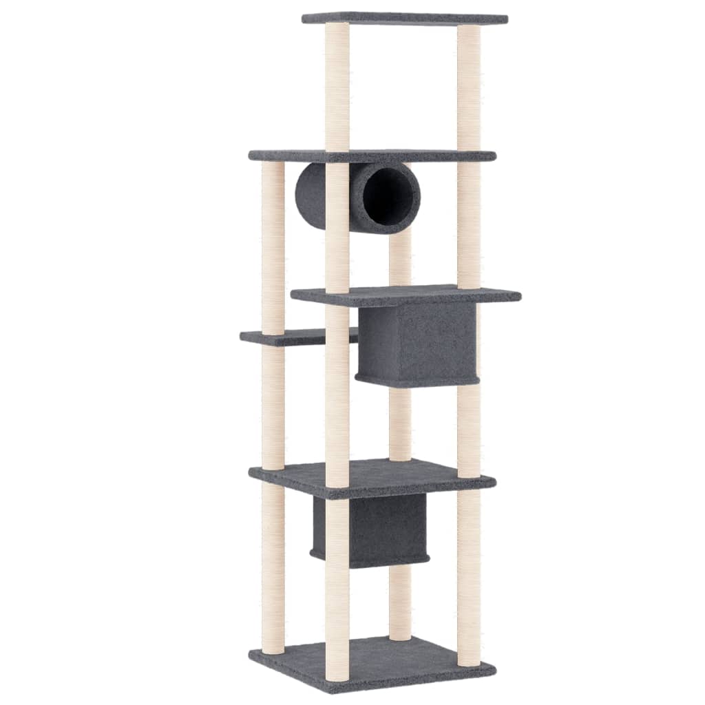 Albero per Gatti con Tiragraffi in Sisal Grigio Scuro 169 cm