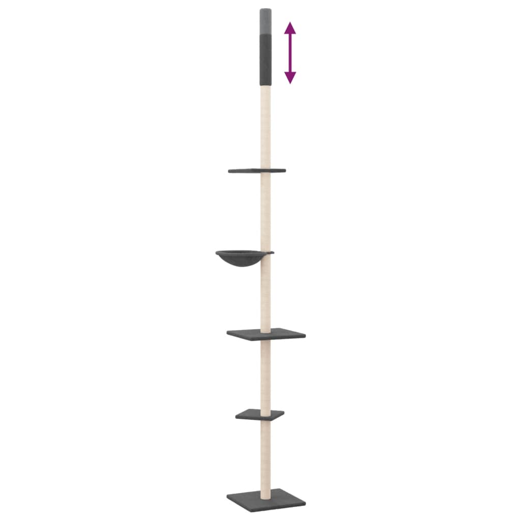 Albero per Gatti Pavimento Soffitto Grigio Scuro 263,5-289,5 cm