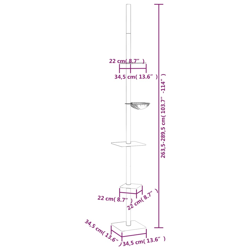 Albero per Gatti Pavimento Soffitto Grigio Scuro 263,5-289,5 cm