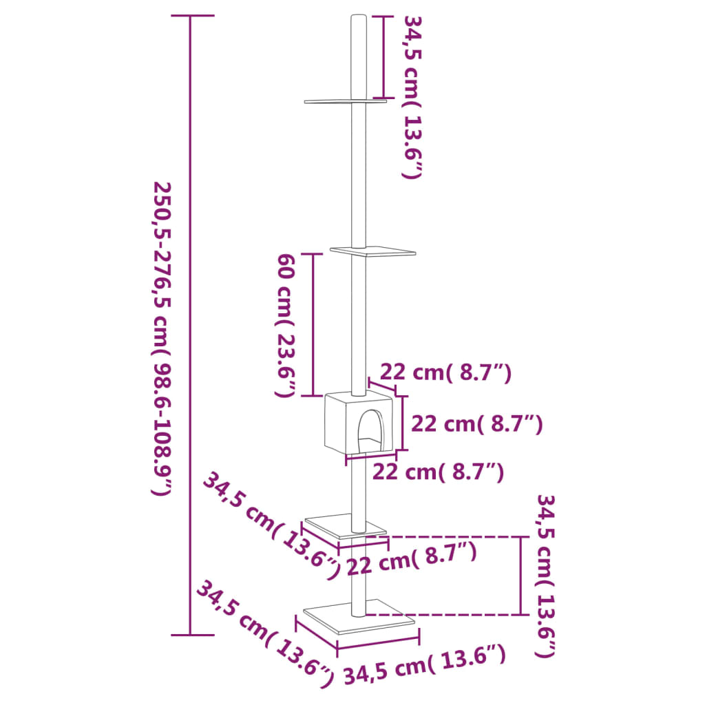 Albero per Gatti da Pavimento a Soffitto Crema 250,5-276,5 cm