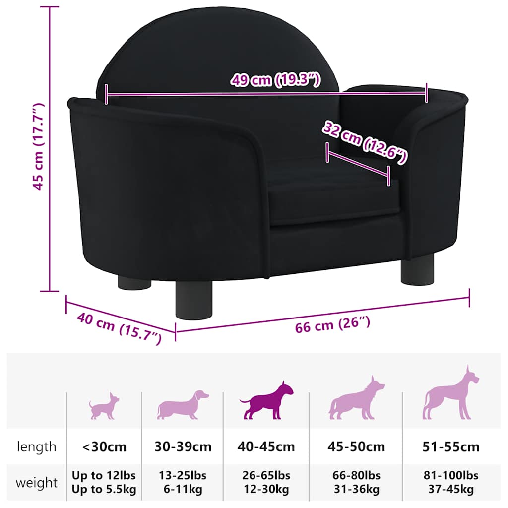 Lettino per Cani Nero 66x40x45 cm in Velluto