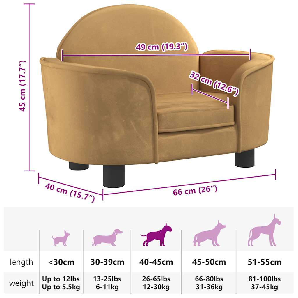 Lettino per Cani Marrone 66x40x45 cm in Velluto